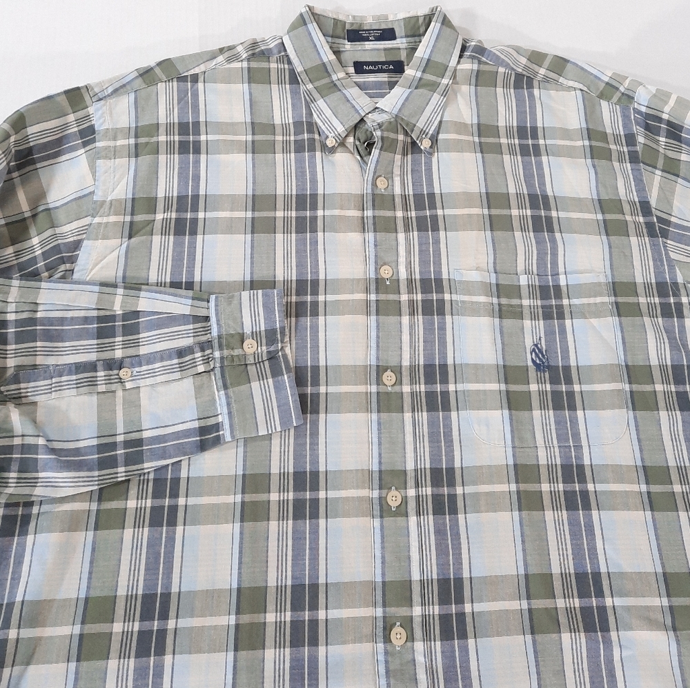Vintage Nautica Long Sleeve Plaid Print Shirt Runs Big - Picture 2 of 7